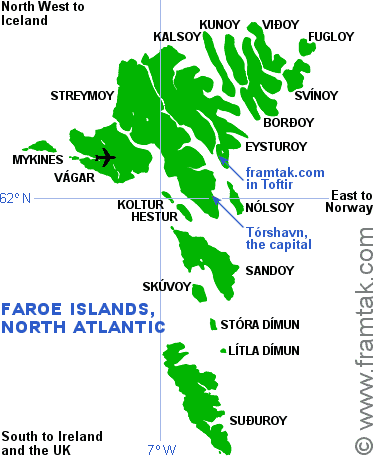 Map of Faroe Islands in the North Atlantic